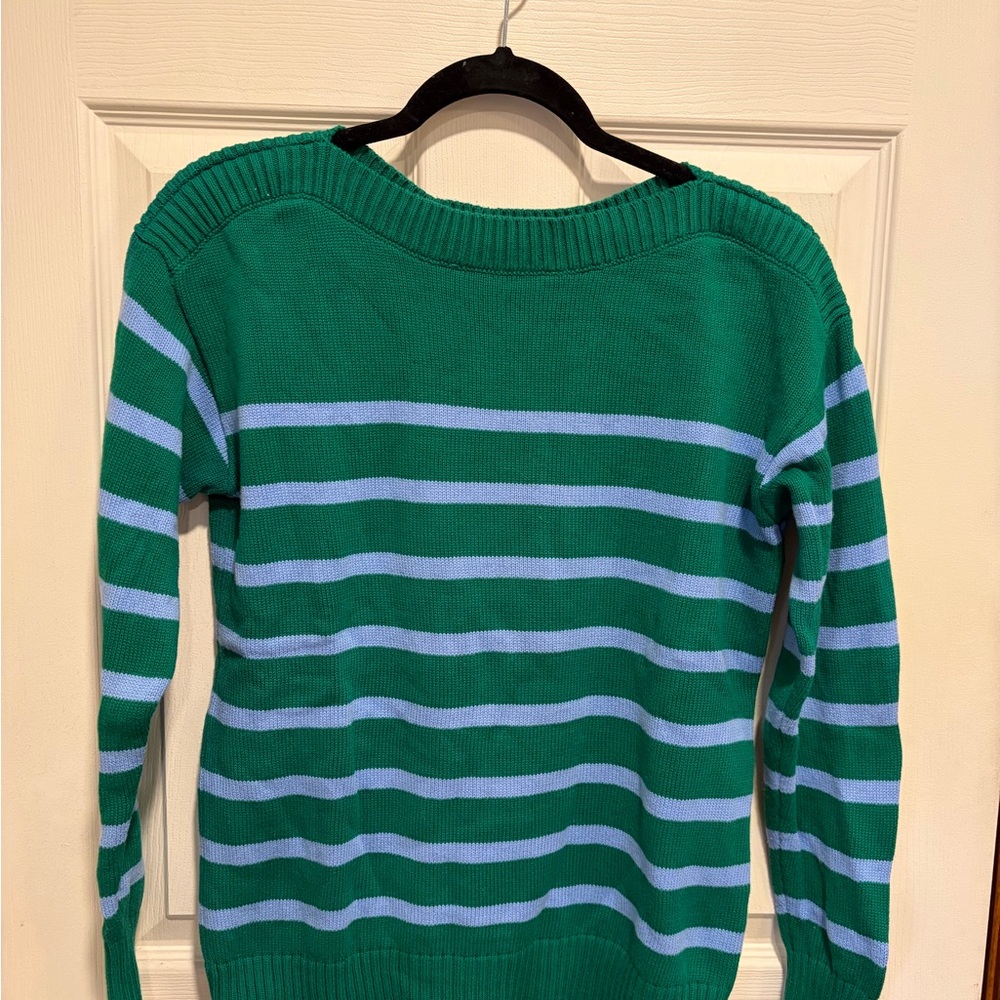 LOFT Green and Blue Striped Sweater